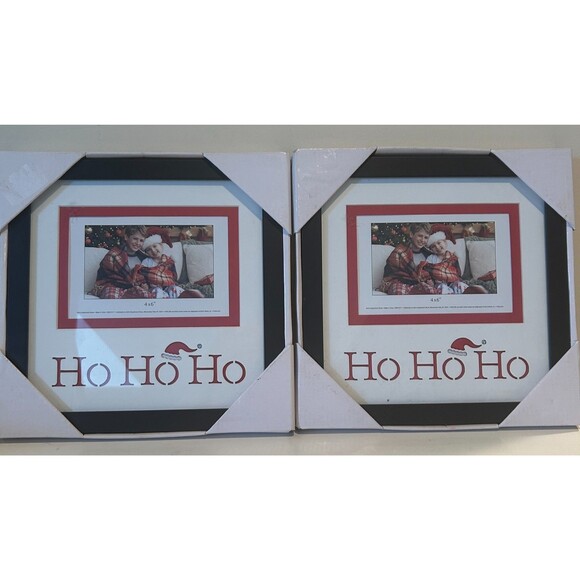 HO HO HO Black Frame Set Of 2 Picture Frames (4x6) Total Size 9.5 x 9.5 NEW - Picture 1 of 2